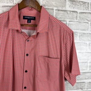 Mizzen + Main Trim Fit Coral Pink AOP Performance Casual Button Up Shirt Mens XL